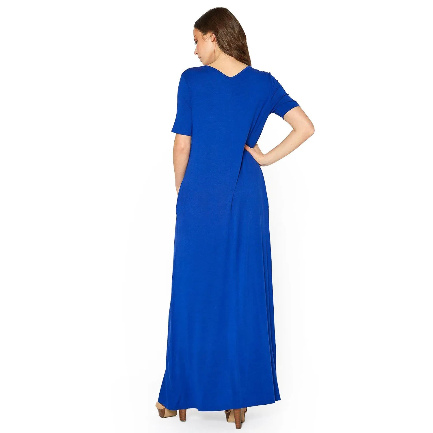 V-neck Short Sleeve Maxi Dress With Pockets